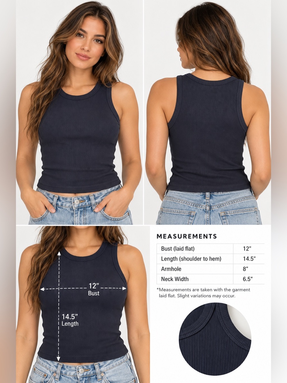 NWOT Sleeveless Ribbed Racerback Tank Top - Navy